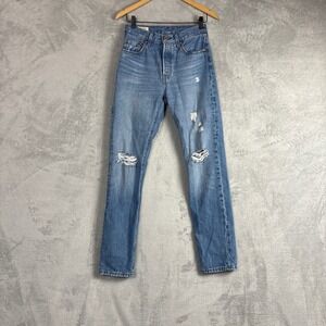 Levis‎ 501 Original Fit Distressed Blue Straight Leg Jeans W25 L32 12501-0358